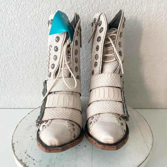 Lane SHOWDOWN Womens White Cowboy Boots 8 Short Western Cowgirl Lace-up Bootie - Picture 5 of 11